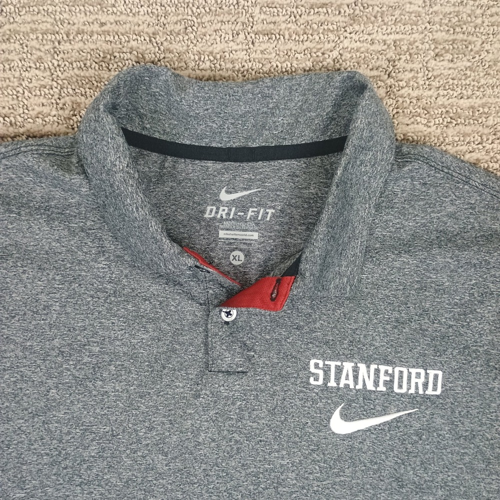 Nike Stanford University Elite Dri-FIT Polo Shirt Gray Red 702699-010 Mens XL